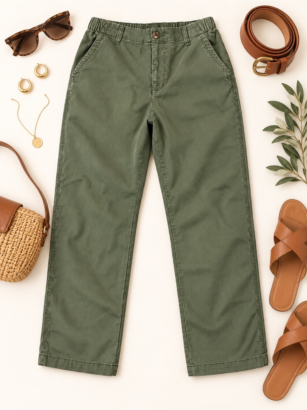 Old Navy OG Chino Olive Green Pants Size L Stretch Straight Leg